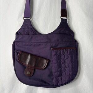 Mosey Messenger Crossbody Bag Purse‎ Leather Accents Magnetic Zip Close Purple